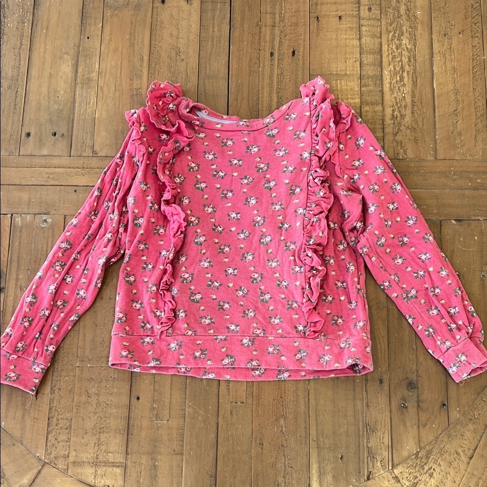 Mini Boden pink floral ruffled crewneck sweatshirt 9-10 years